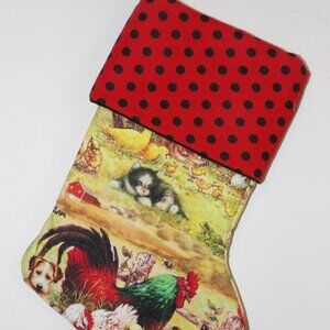 Rooster Kitten Puppy Frog Ducks 14" Hand Crafted Christmas Stocking Ended Rooste